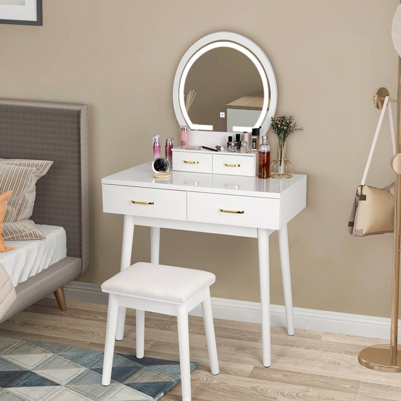 Corrigan Studio® Ami Vanity Set with Stool and Mirror & Reviews Wayfair
